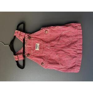 OshKosh B'gosh Girl Red and White Striped Corduroy Overall Dress